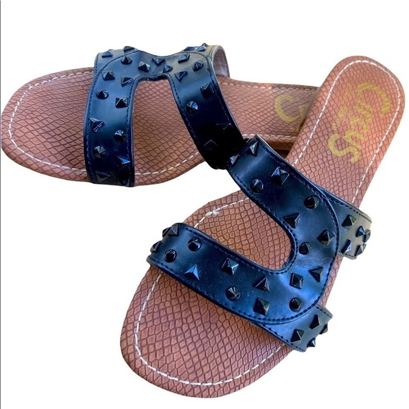 ✨2/$20✨ Sam Edelman Black Slip on Slide Sandals  Black with Studs Size 6.5 - Picture 2 of 8